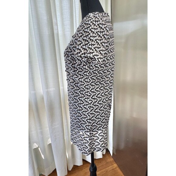 Vintage 70s top/tunic, black, white, brown abstract op-art pattern, mini dress - Picture 4 of 10